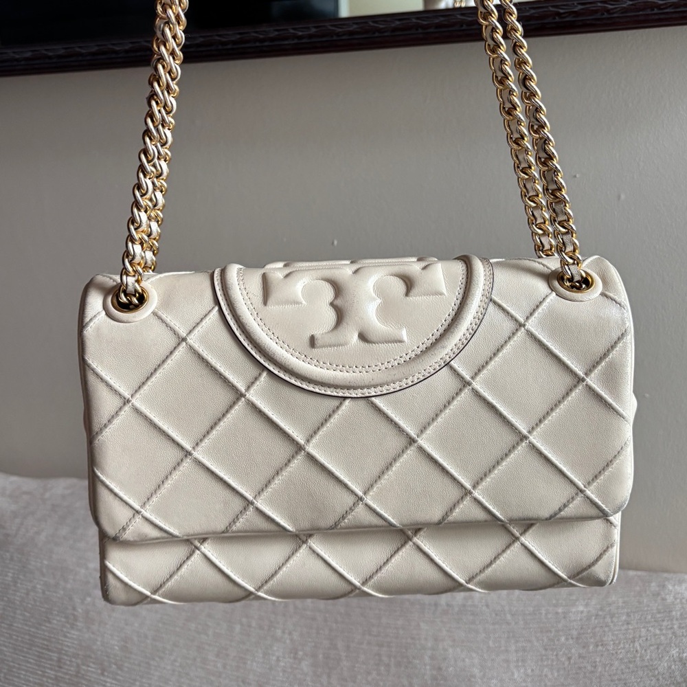 Tory Burch Fleming Used Soft Flap Fleming Bag in New Cream w/ Dust Bag Included